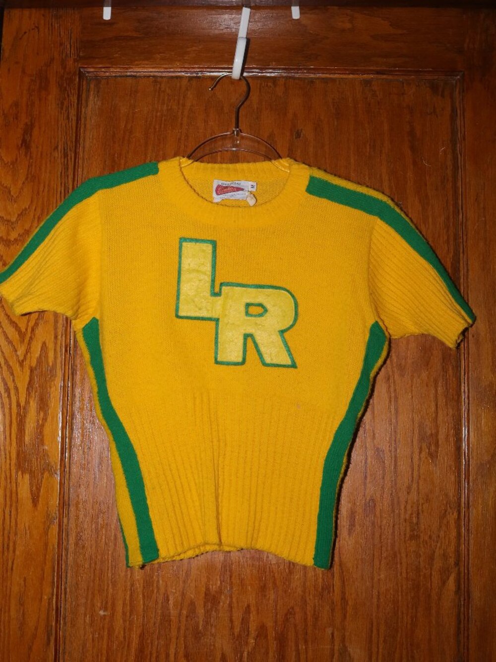 Vintage Yellow and Green Knit Short-Sleeve Sweater Mid-century Cheerleader